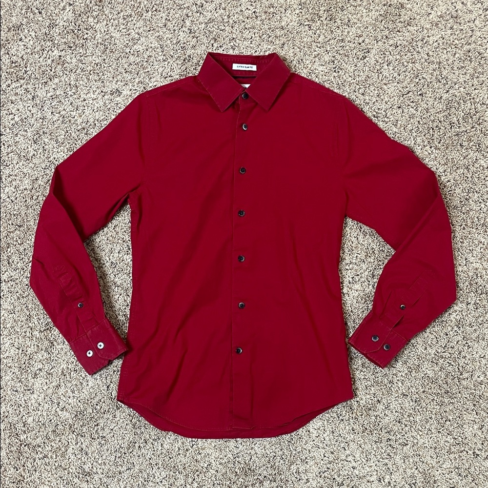 Express Men's Extra Slim Fit 13-13.5 Deep Red Dress Shirt